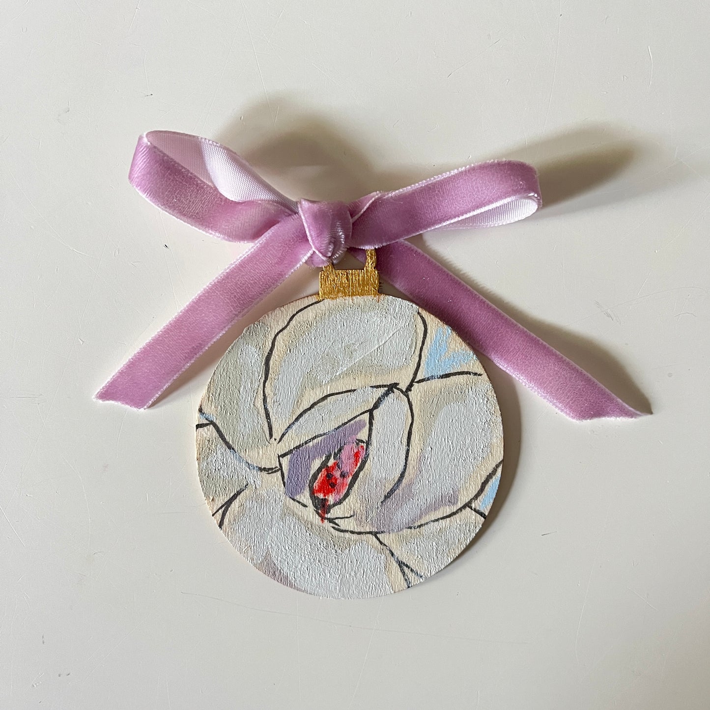 Magnolia no 9 ornament, hand-painted ornament by Maggie Stickney
