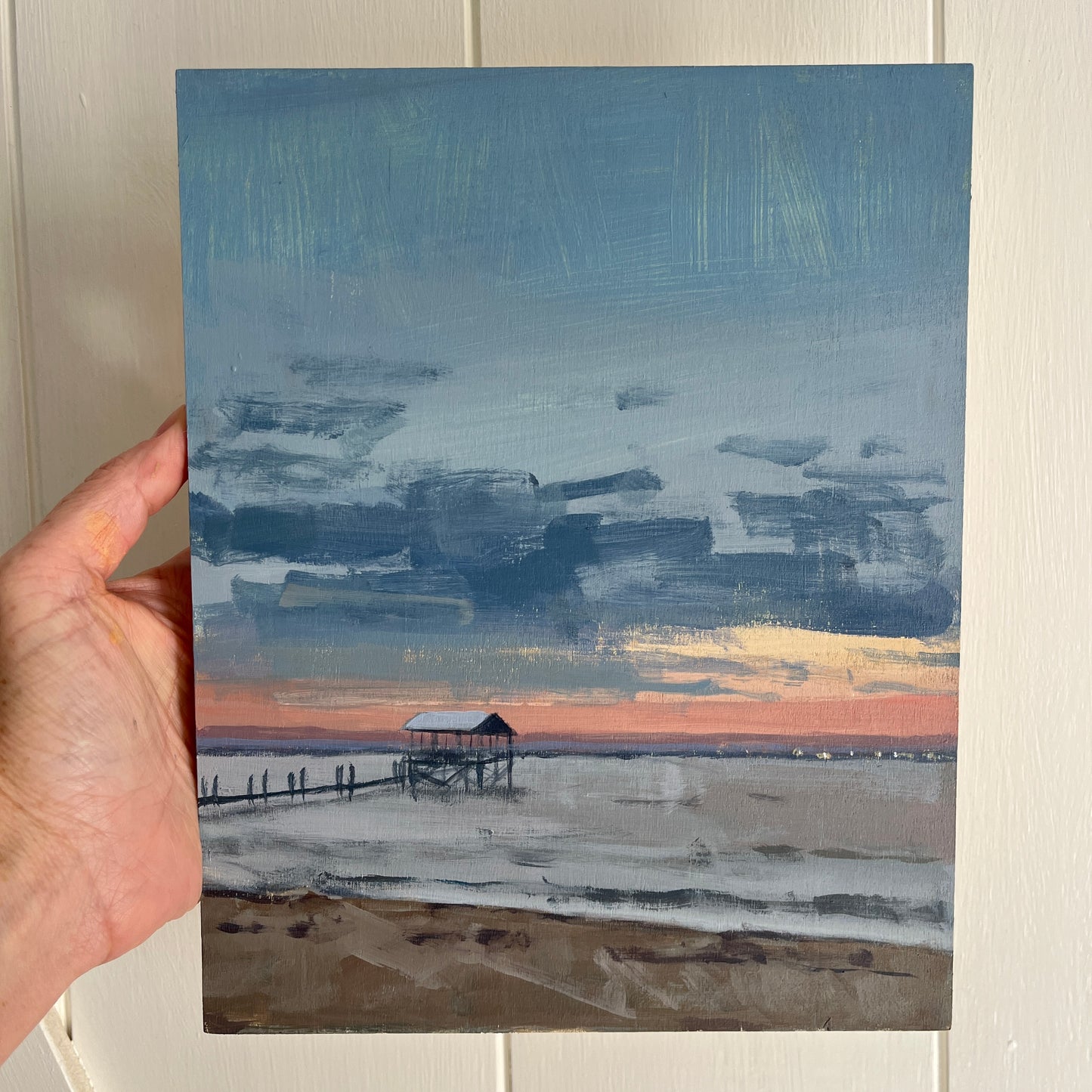 Mobile Bay Sunset no 4, original night painting by Maggie Stickney