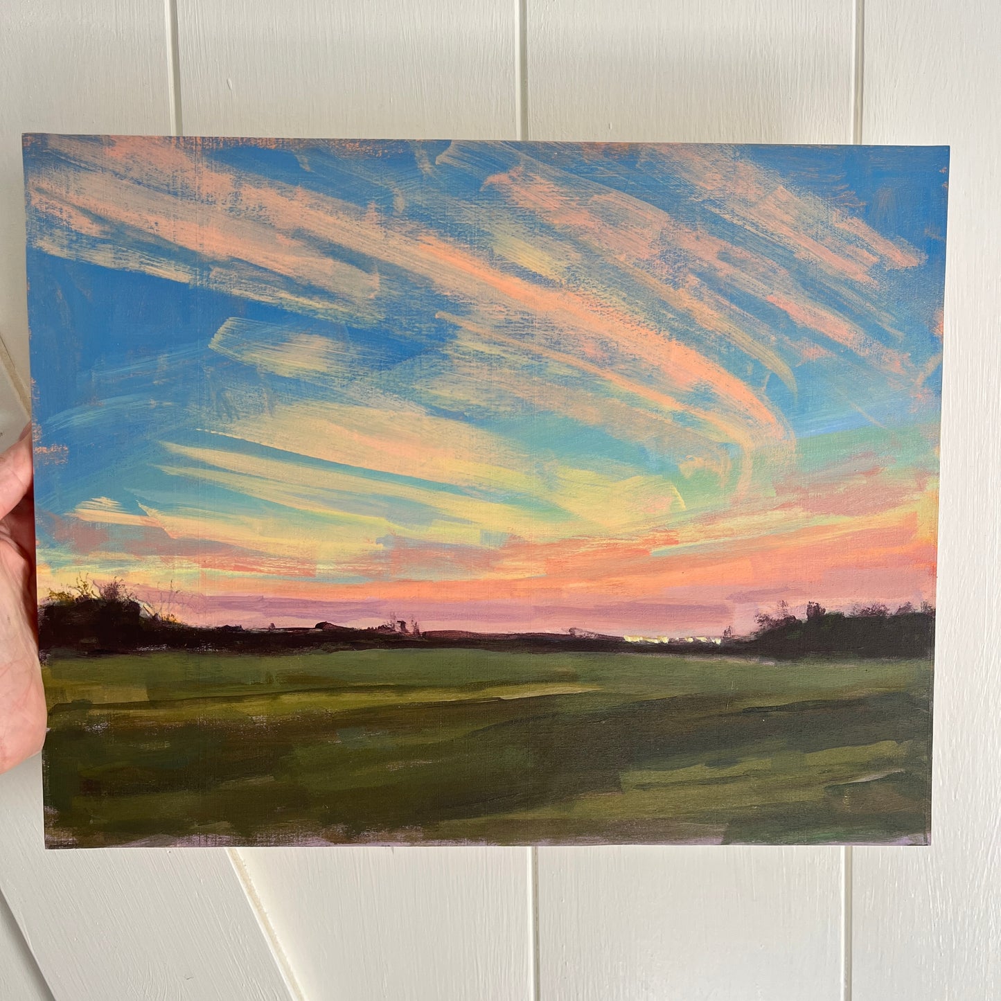 Winter Sunset no 3, original night painting by Maggie Stickney