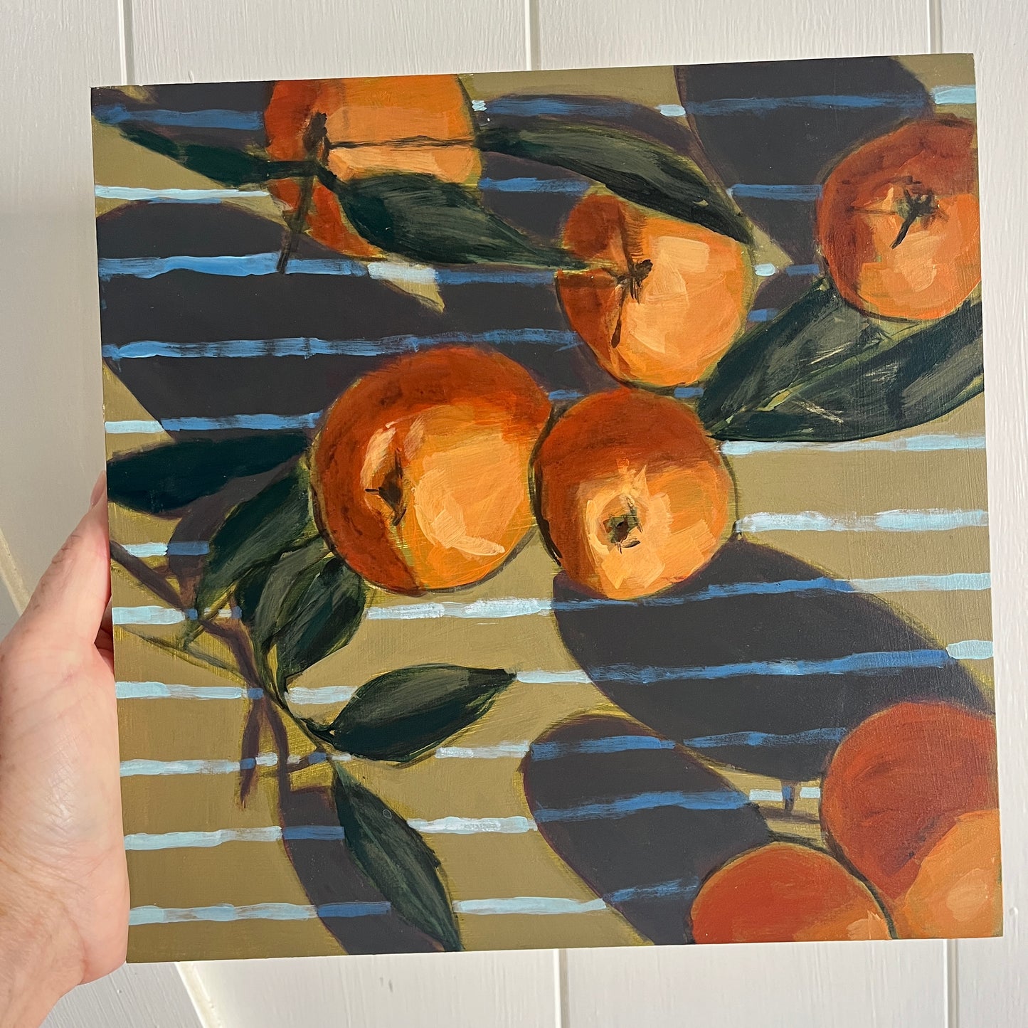 Satsuma Season no 1, original still life painting by Maggie Stickney, detail view 3