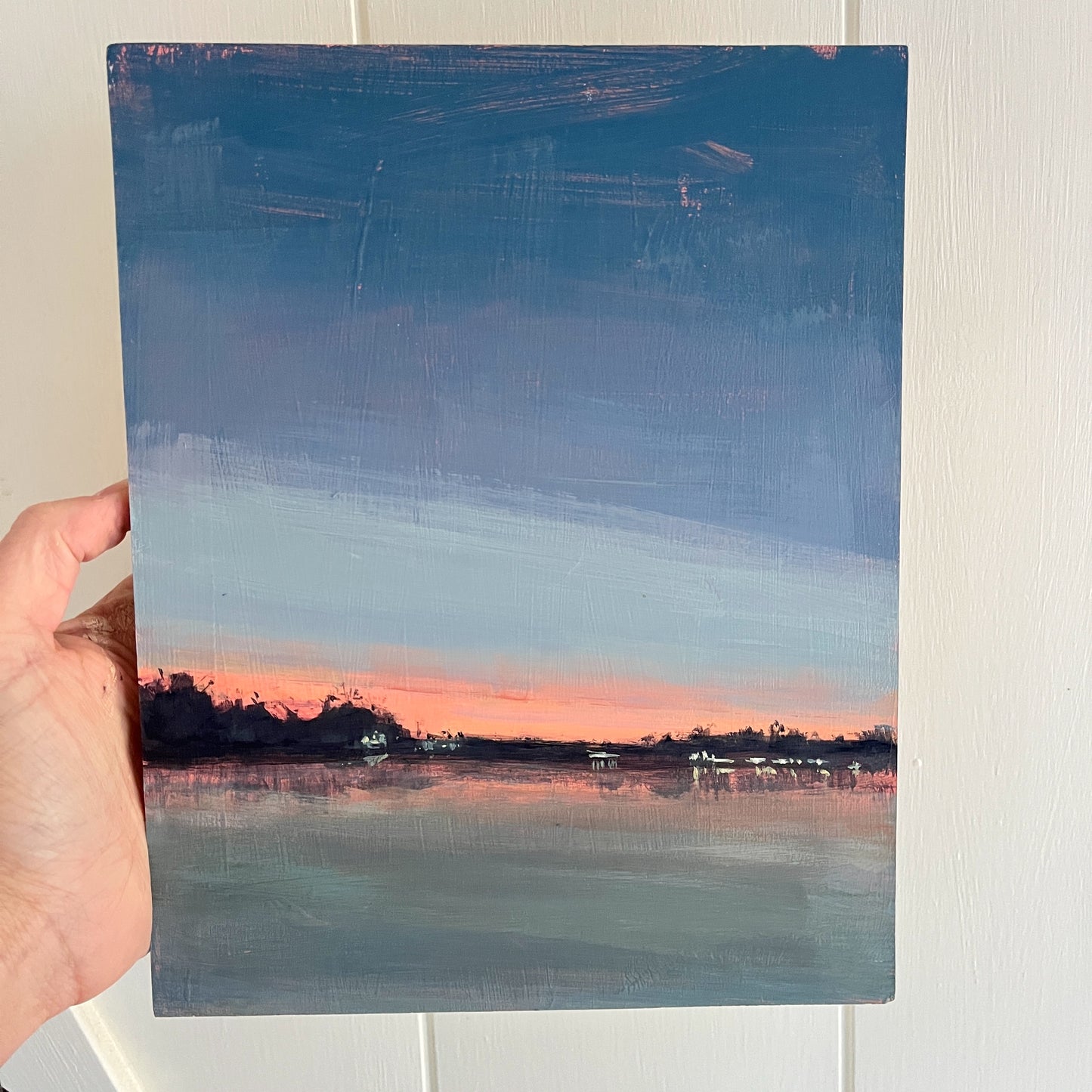Mobile Bay Sunset no 3, original night painting by Maggie Stickney