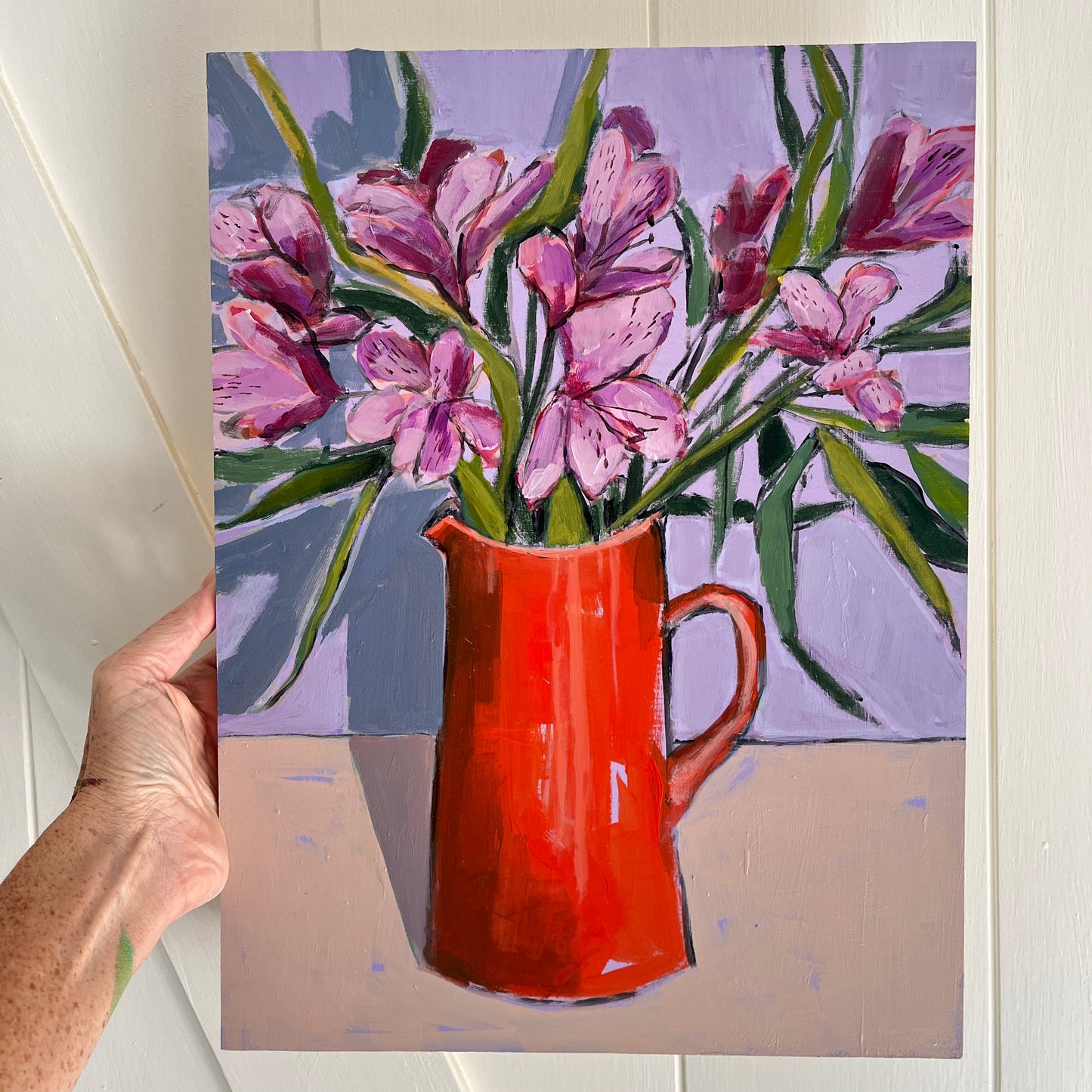 Red Pitcher no 2, original still life painting by Maggie Stickney