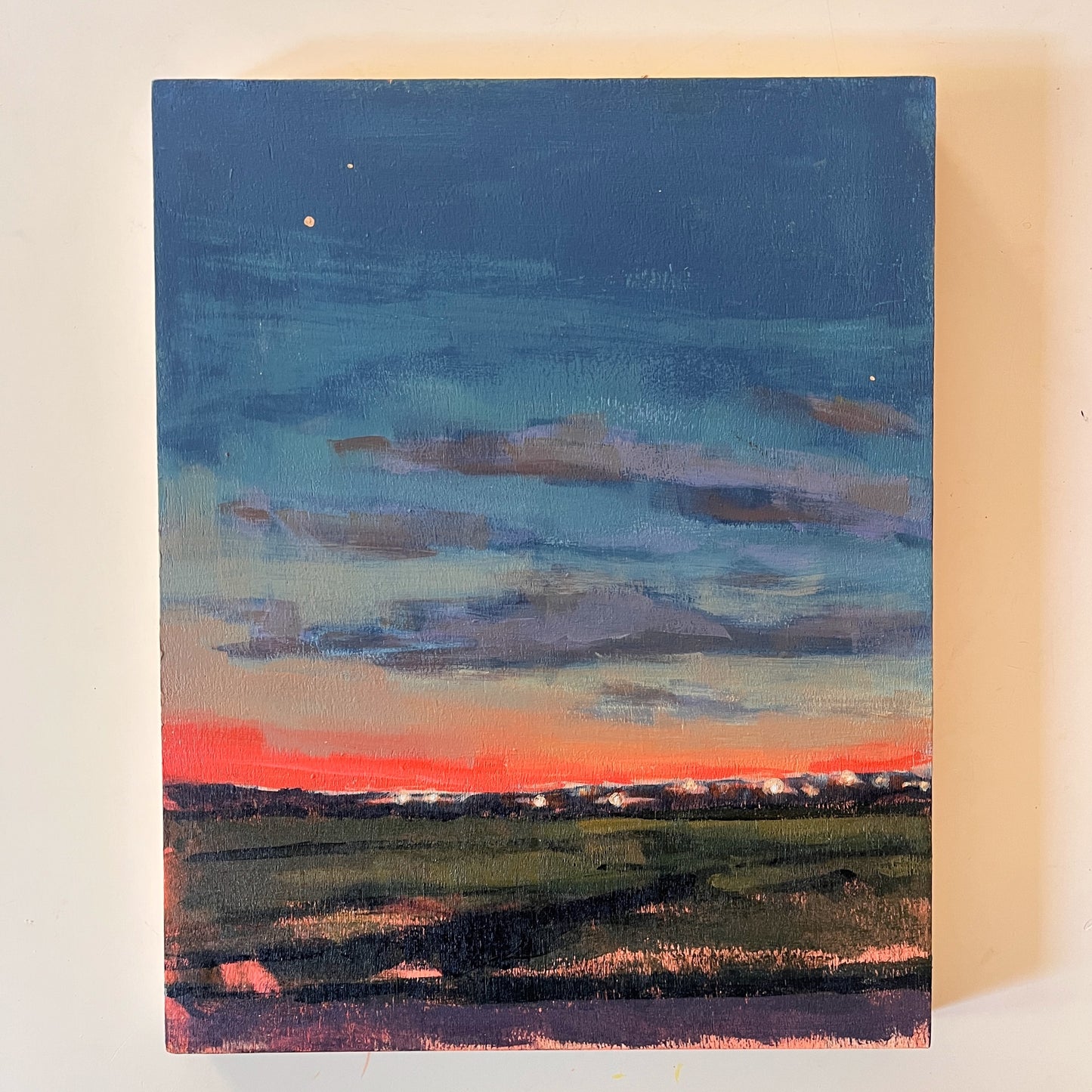 Winter Sunset no 4, original night painting by Maggie Stickney