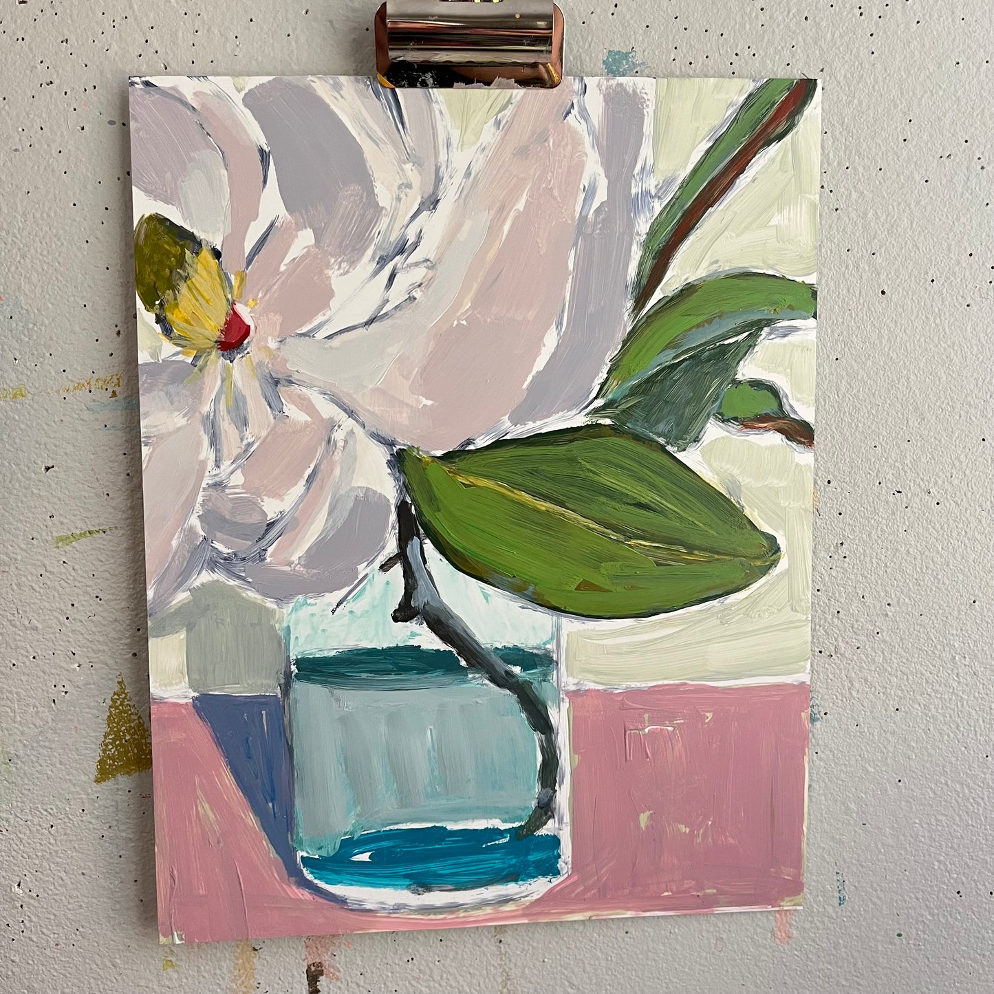 Magnolia in a Jar Sketch, original still life painting by Maggie Stickney