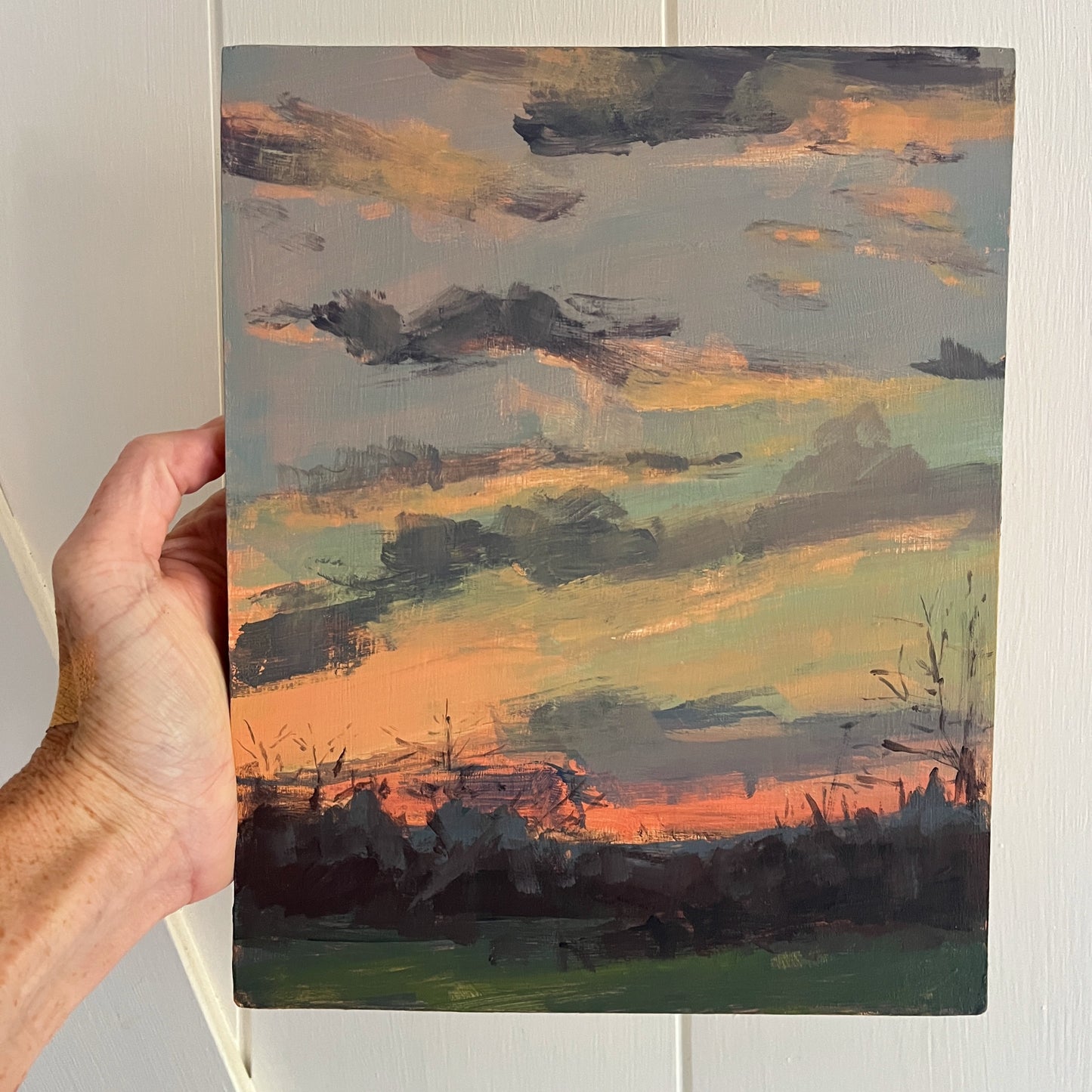 Winter Sunset no 10, original night painting by Maggie Stickney