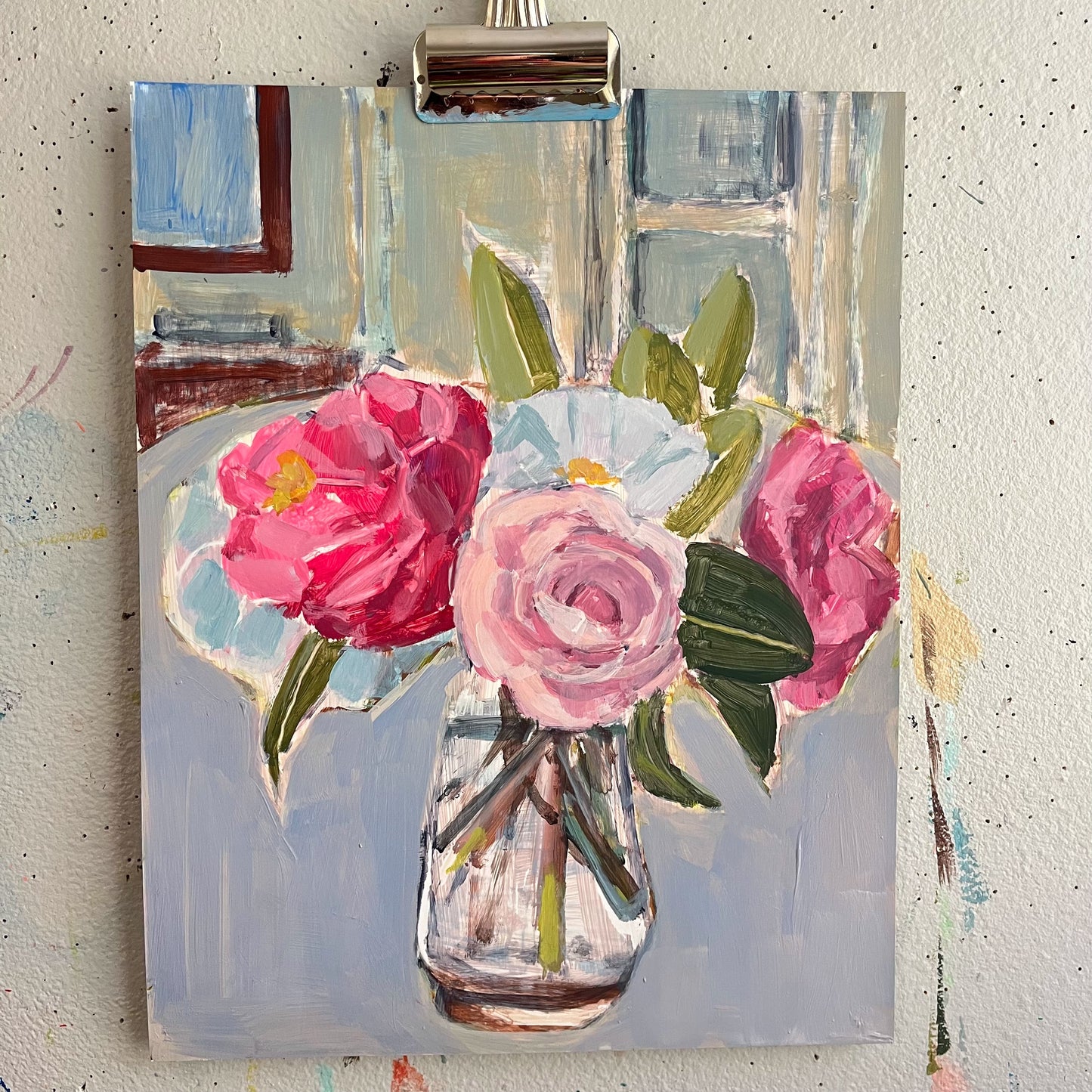 Rachel’s Camellias, original still life painting by Maggie Stickney