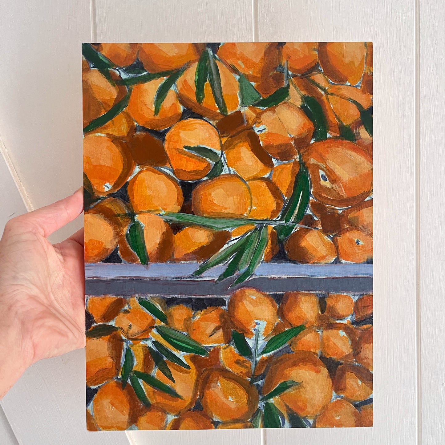 Market Satsumas, original still life painting by Maggie Stickney