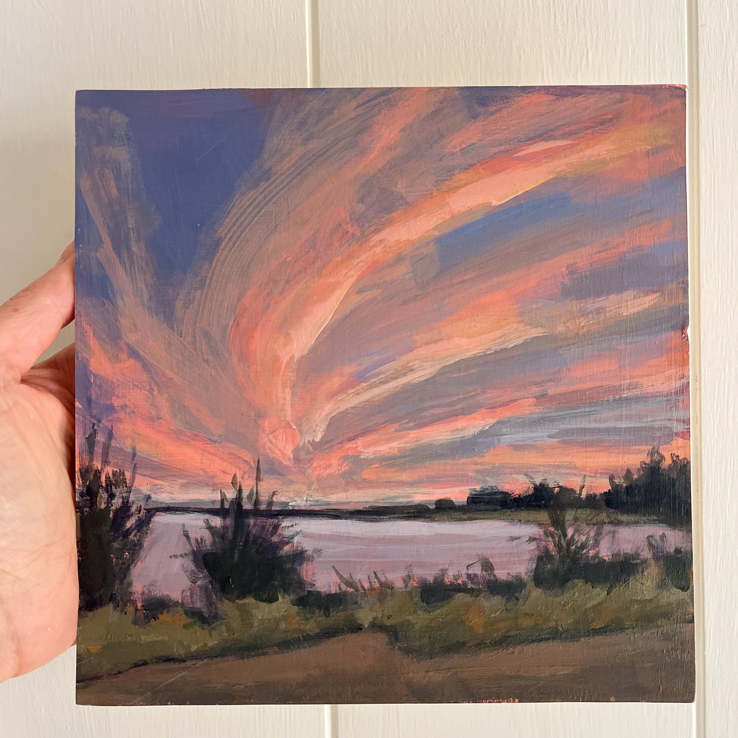 Winter Sunset no 8, original night painting by Maggie Stickney