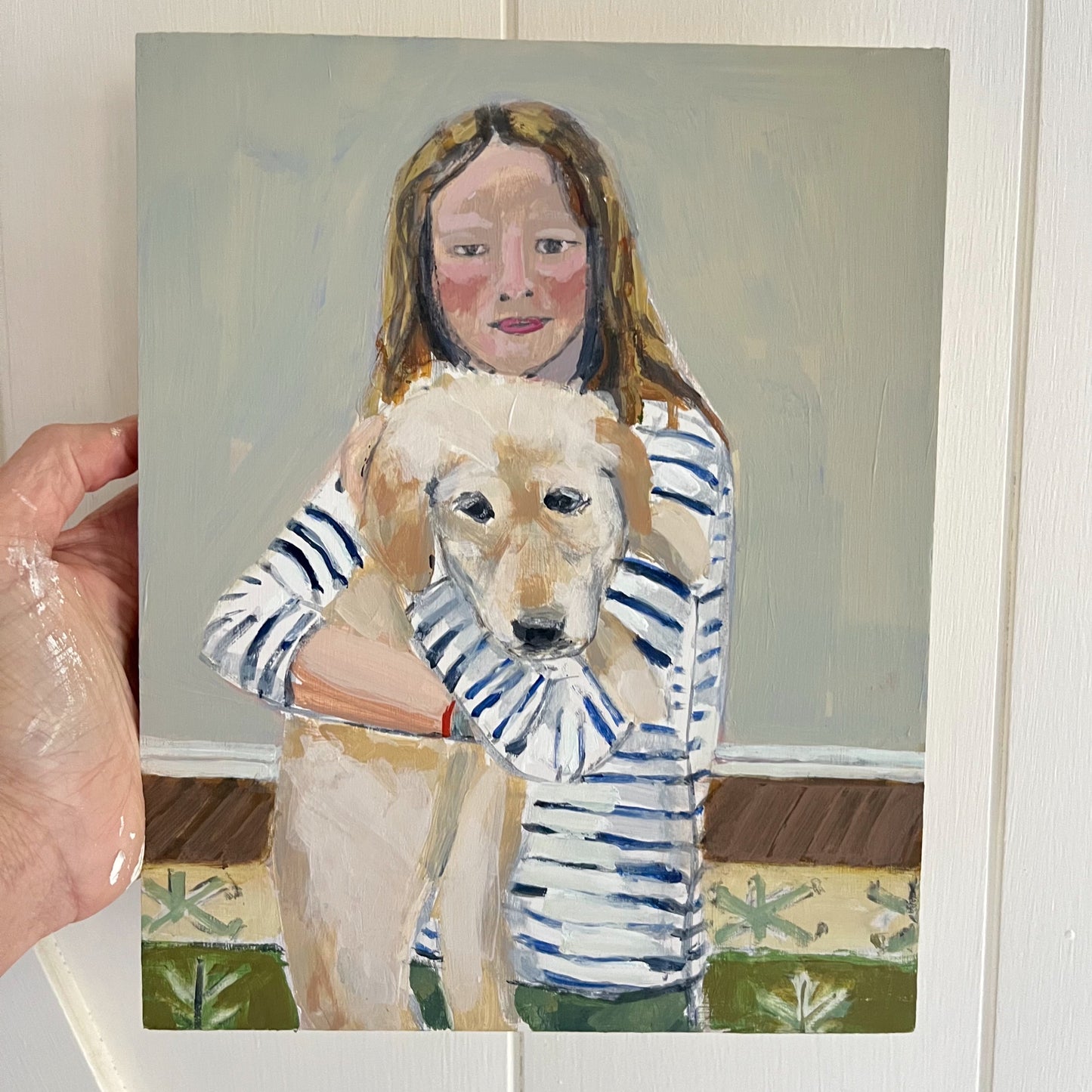 Evie and Moonpie, original night painting by Maggie Stickney
