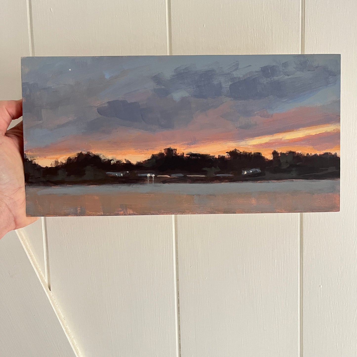 Winter Sunset no 7, original night painting by Maggie Stickney