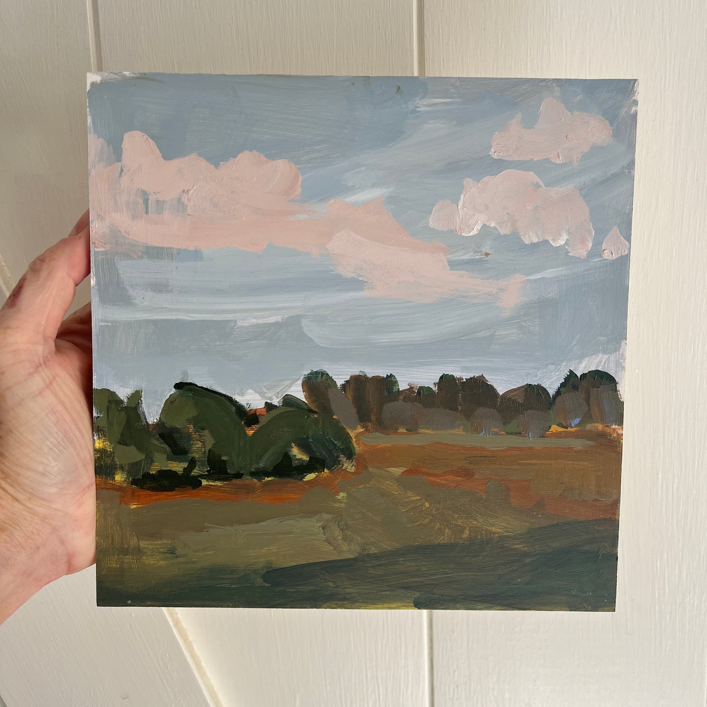 Winter Field no 1, original landscape painting by Maggie Stickney