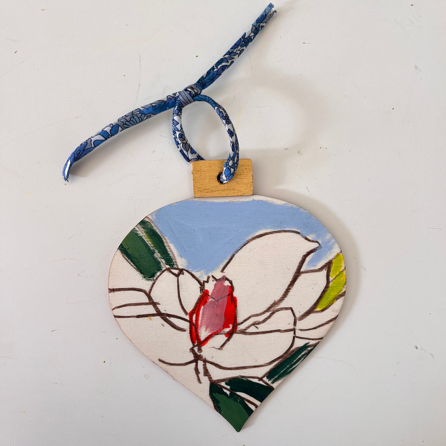 Magnolia no 10 ornament, hand-painted ornament by Maggie Stickney
