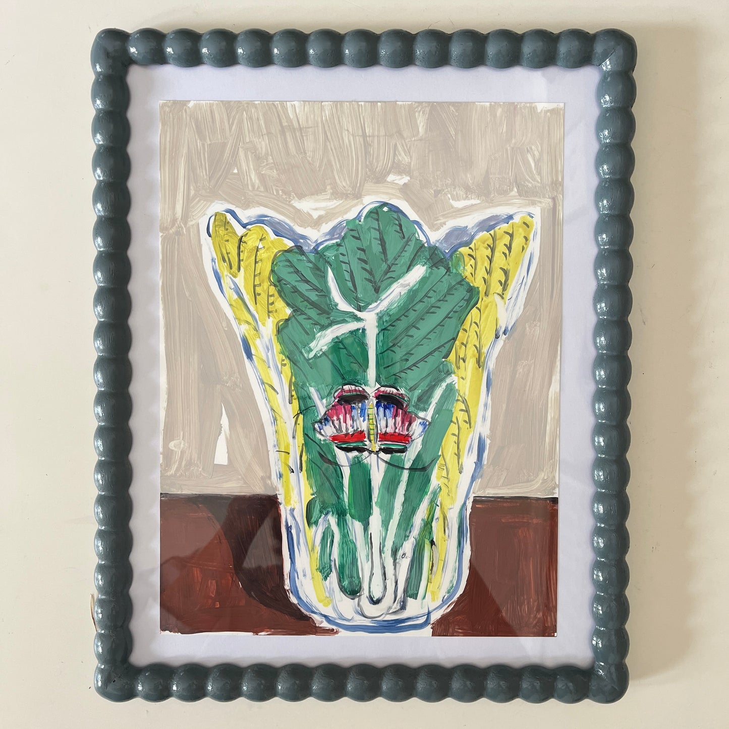 Bok Choi Vase Framed, original still life painting by Maggie Stickney
