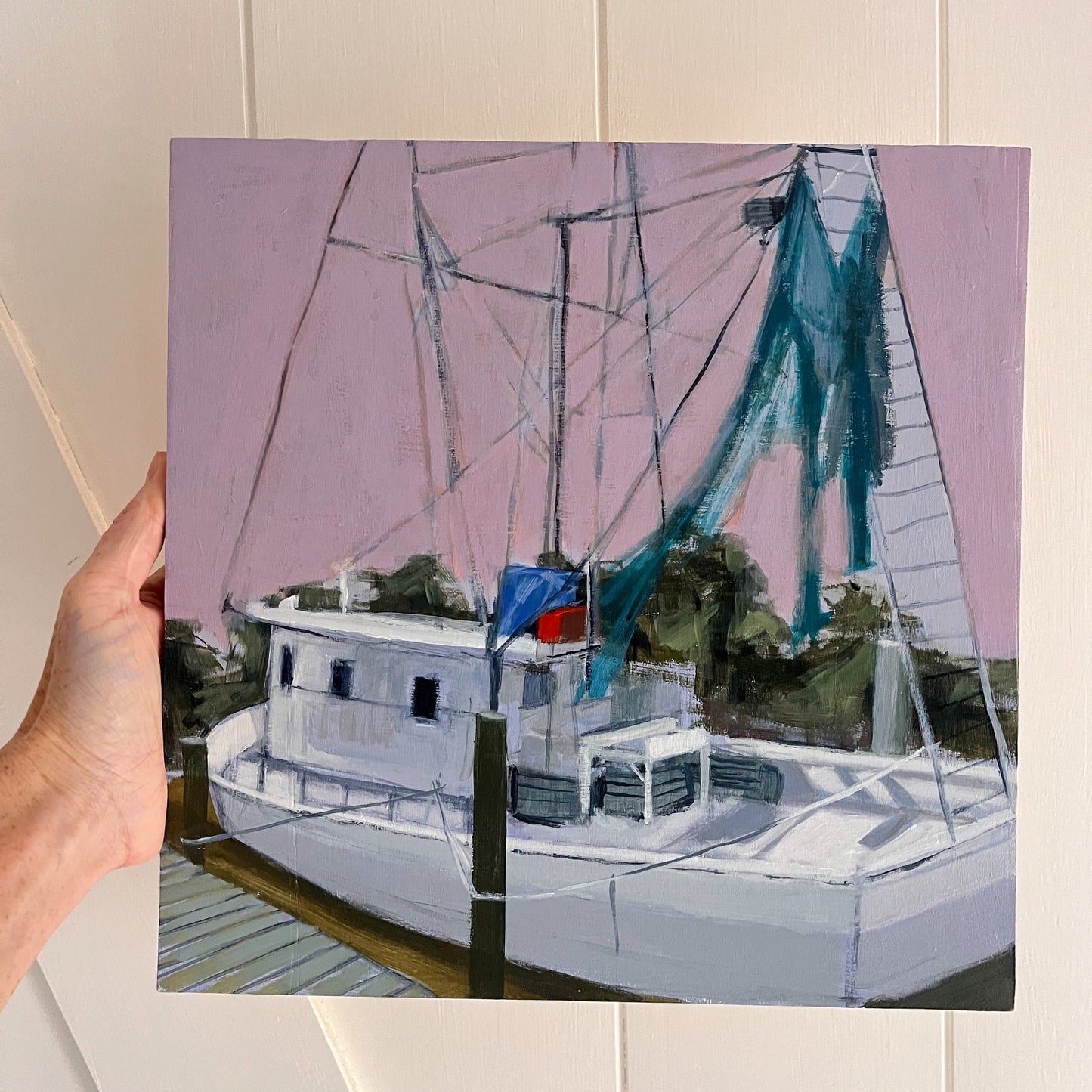 Shrimp Boat no 2, original landscape painting by Maggie Stickney