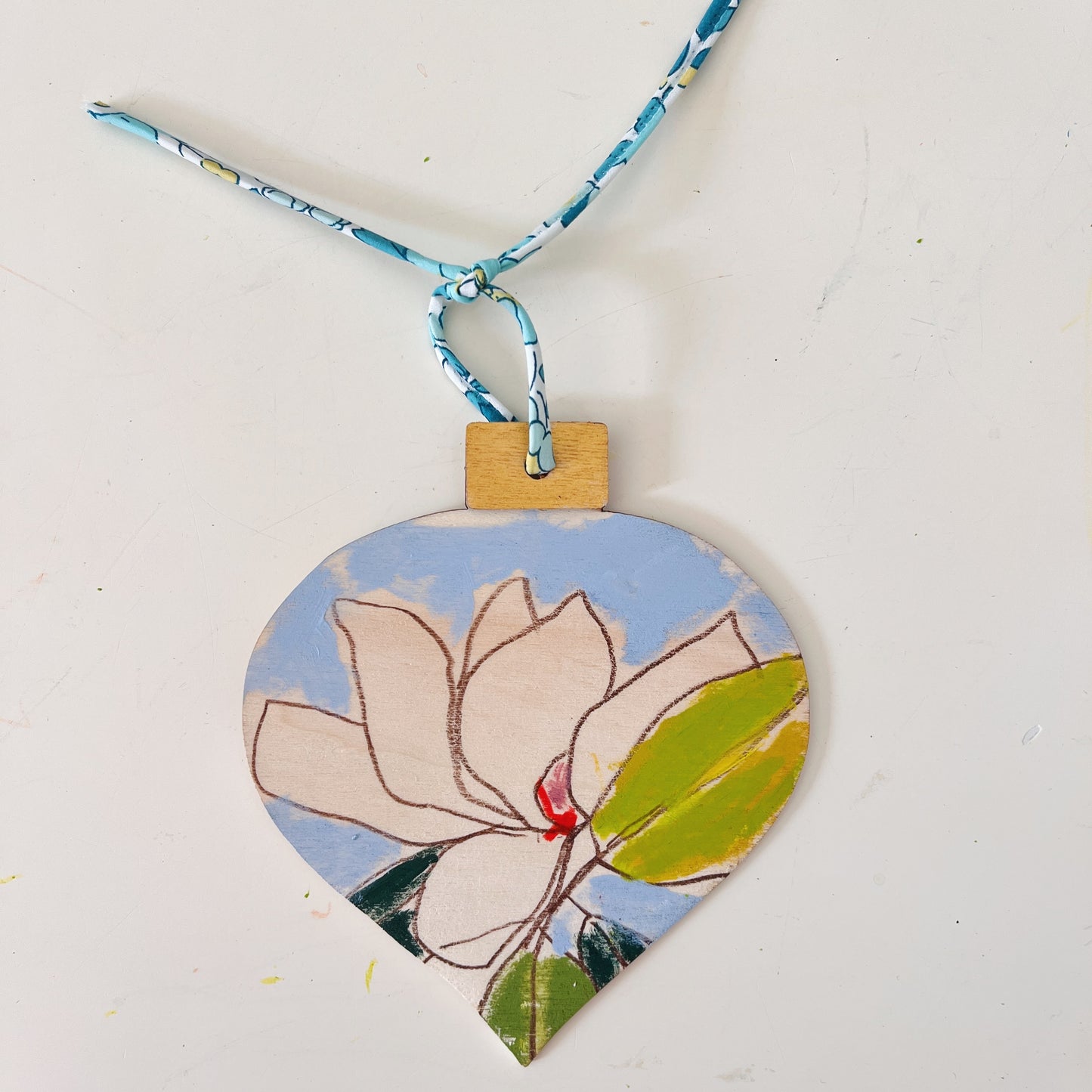 Magnolia no 7 ornament, hand-painted ornament by Maggie Stickney