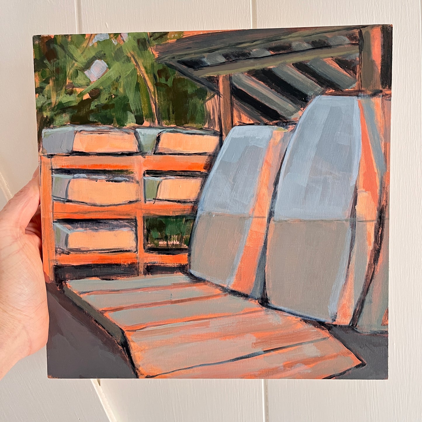Boat House, original landscape painting by Maggie Stickney