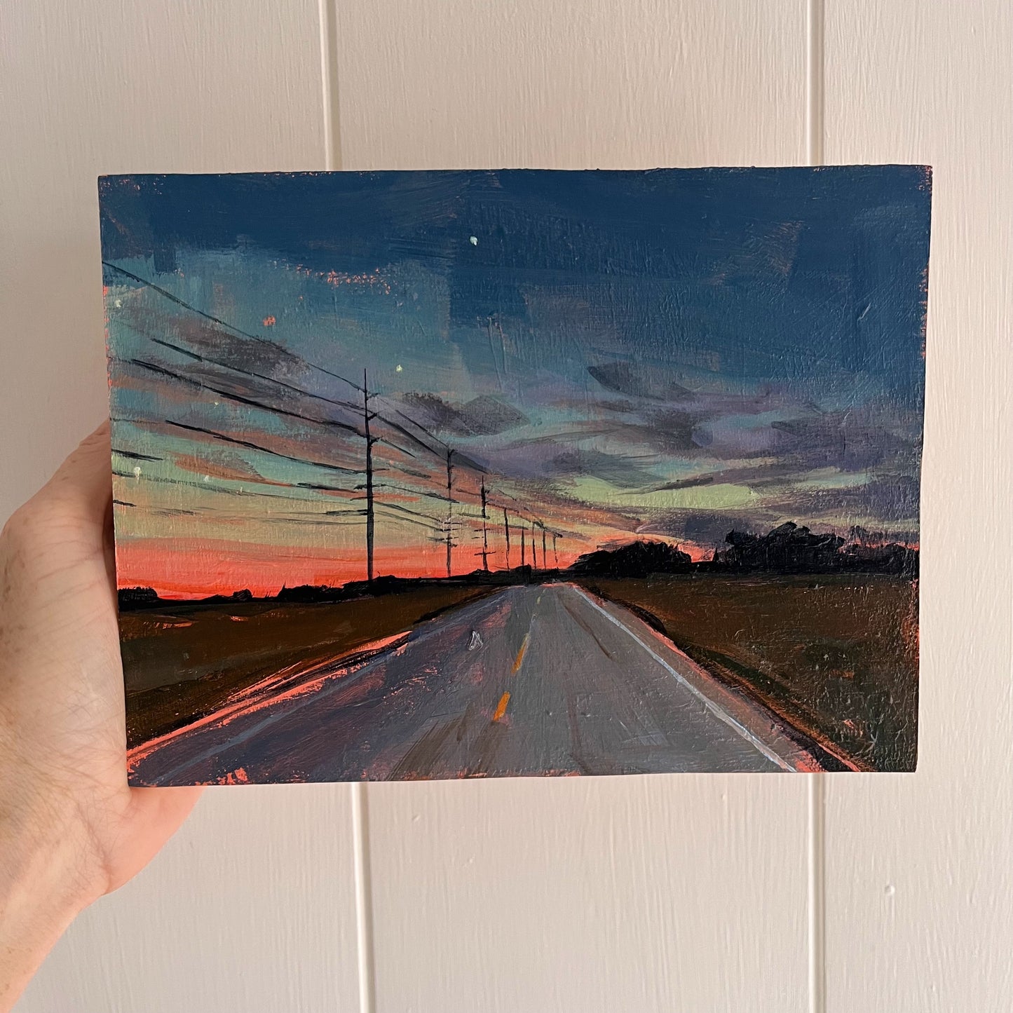 West on 104, original night painting by Maggie Stickney