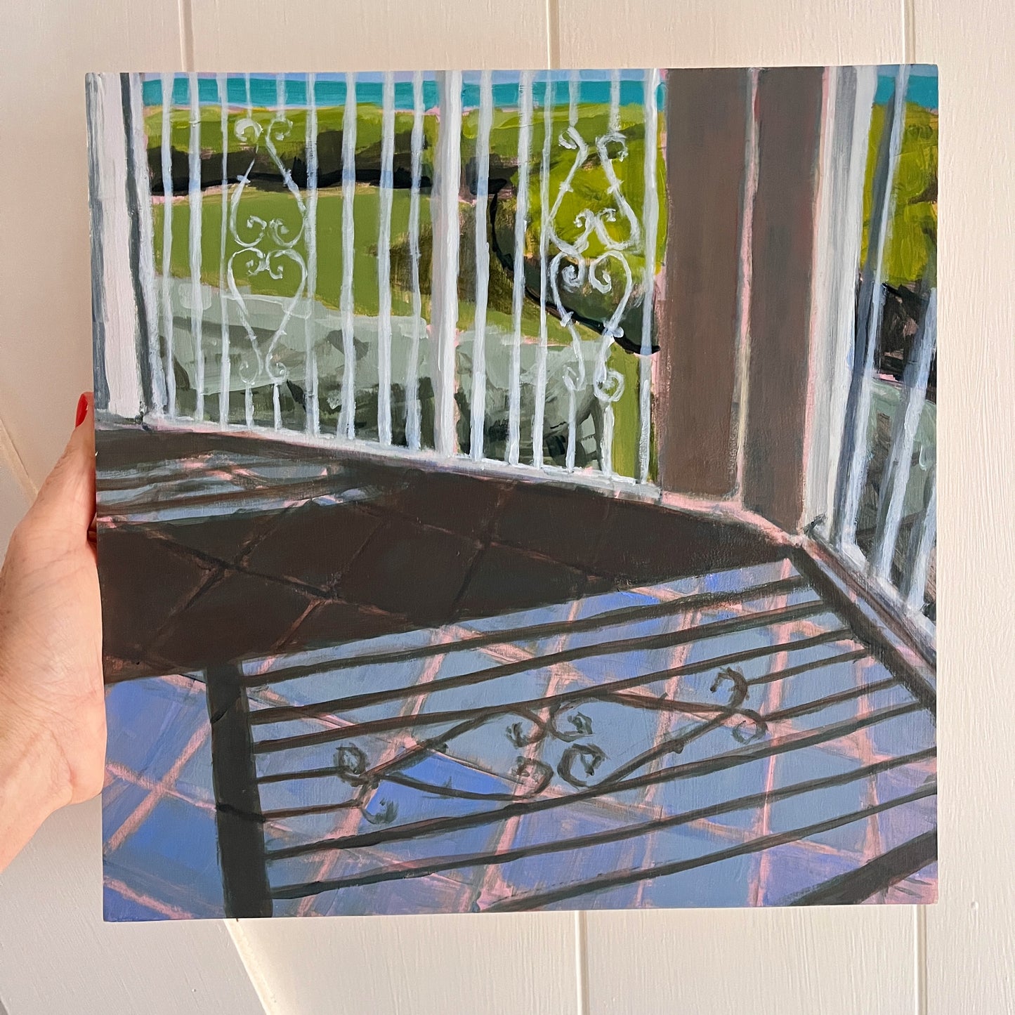 Patio Shadows, original landscape painting by Maggie Stickney