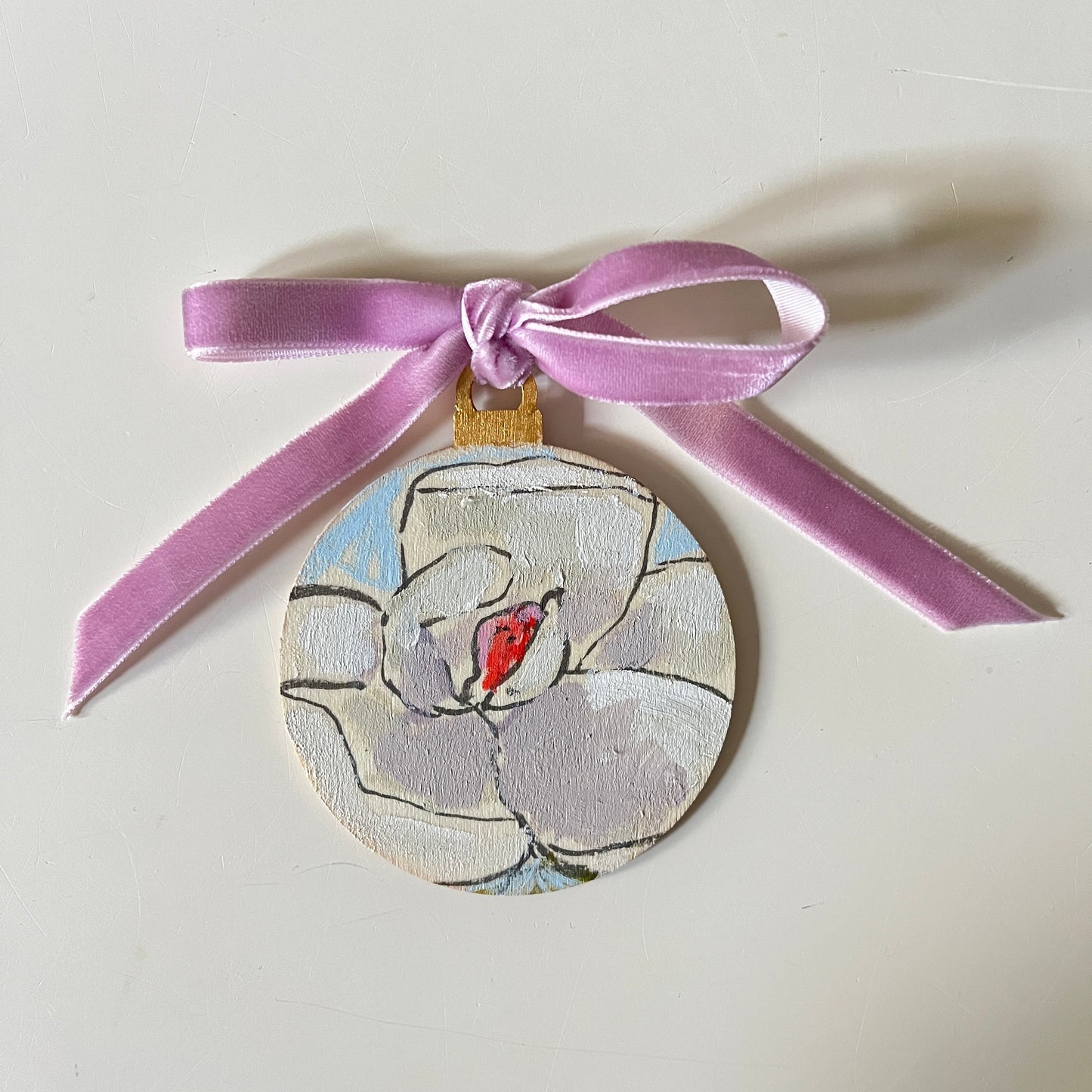 Magnolia no 11 ornament, hand-painted ornament by Maggie Stickney