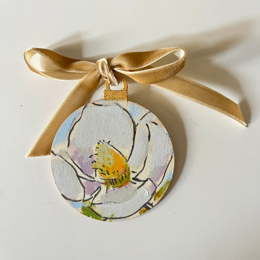 Magnolia no 1 ornament, hand-painted ornament by Maggie Stickney