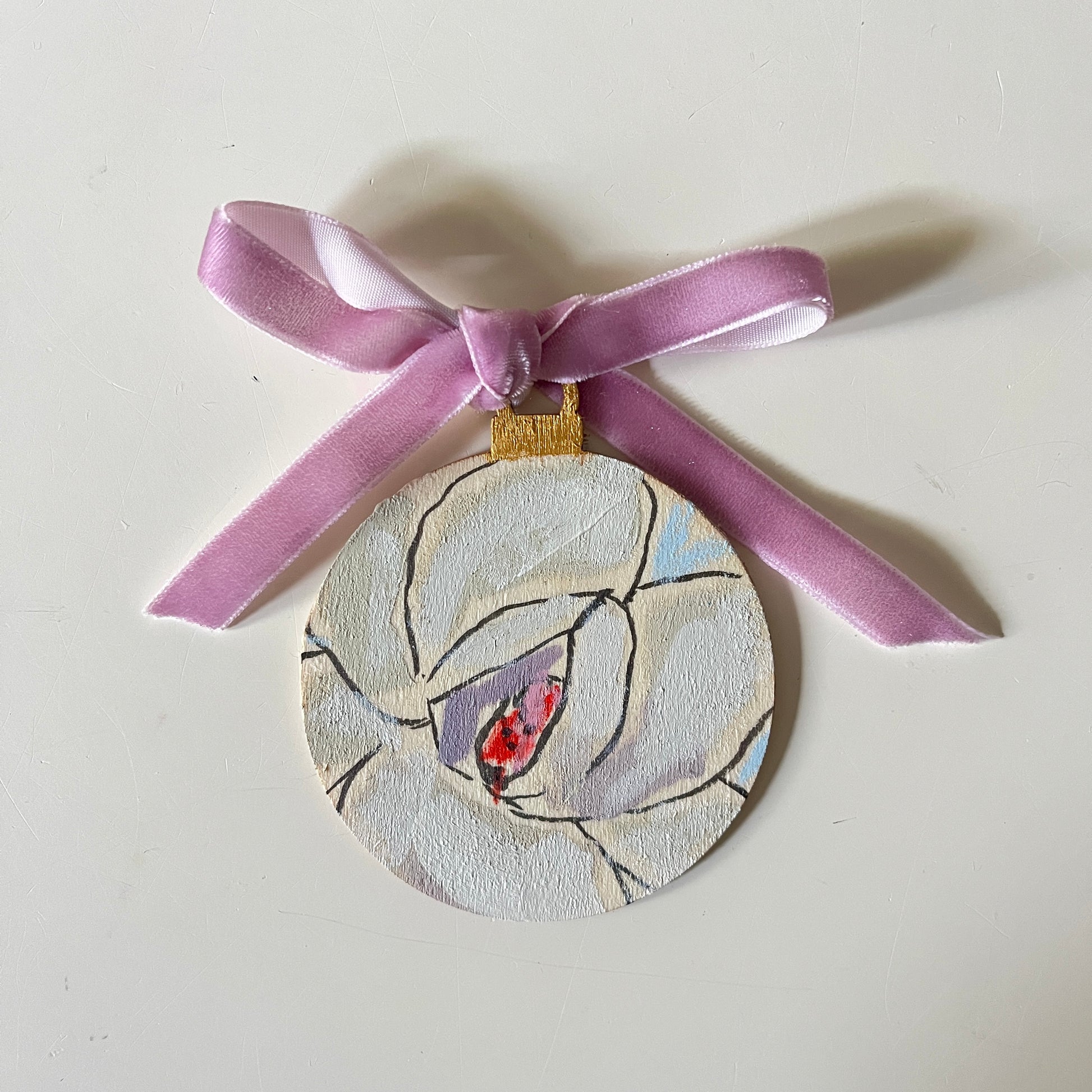 Magnolia no 9 ornament, hand-painted ornament by Maggie Stickney