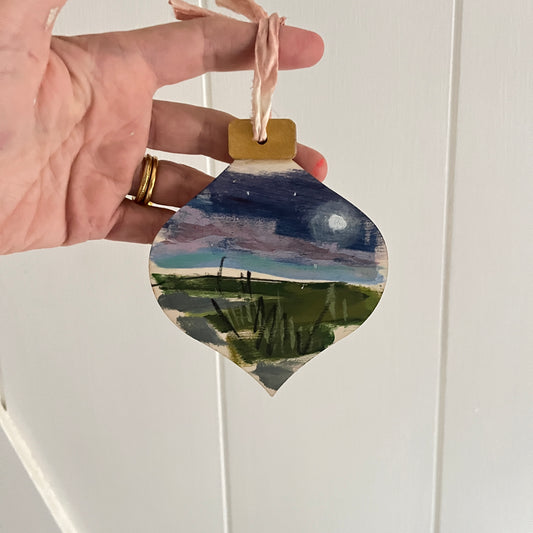 Silent Marsh Ornament no 3, hand-painted ornament by Maggie Stickney