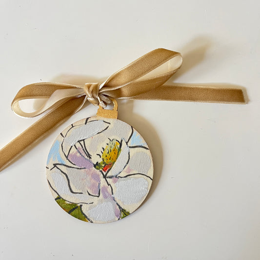 Magnolia no 15 ornament, hand-painted ornament by Maggie Stickney