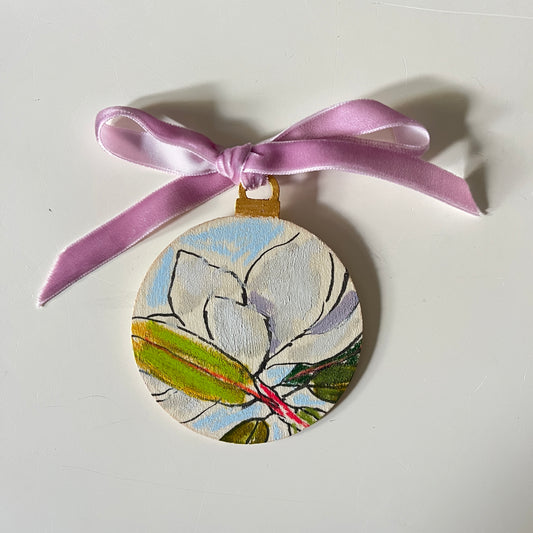 Magnolia no 10 ornament, hand-painted ornament by Maggie Stickney