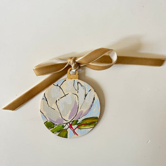 Magnolia no 14 ornament, hand-painted ornament by Maggie Stickney