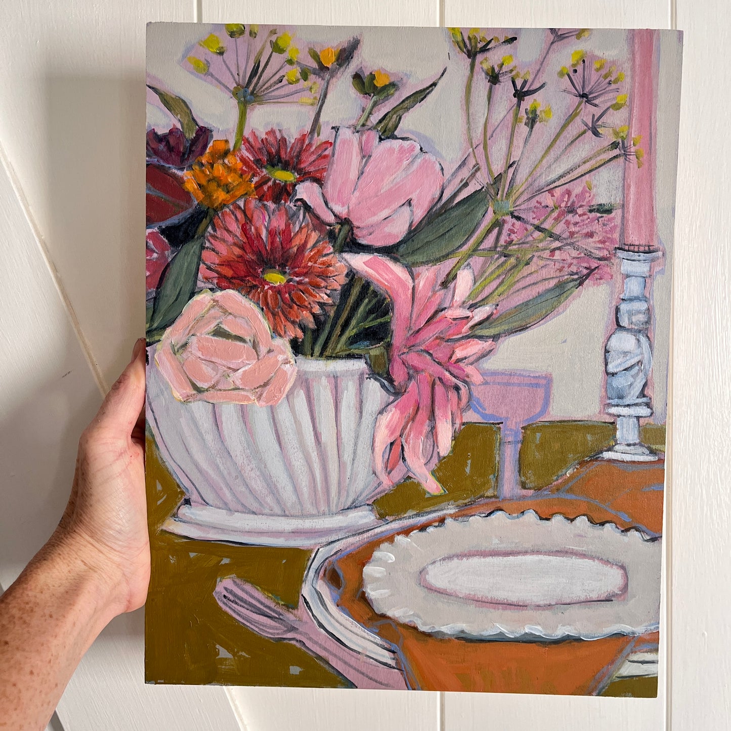 Orange Dahlia, original painting by Maggie Stickney