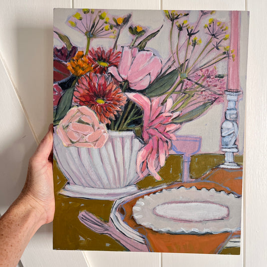 Orange Dahlia, original painting by Maggie Stickney