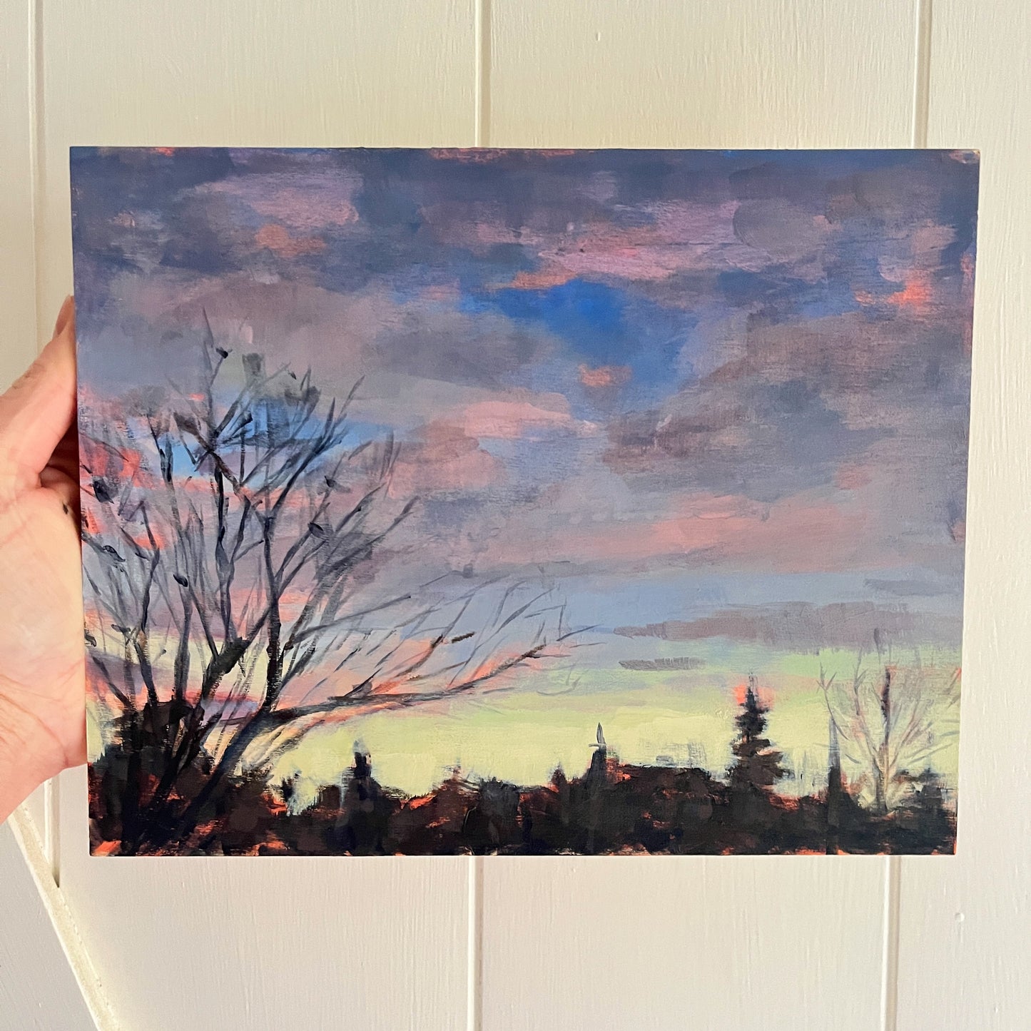 Fall Sunset no 3, original night painting by Maggie Stickney
