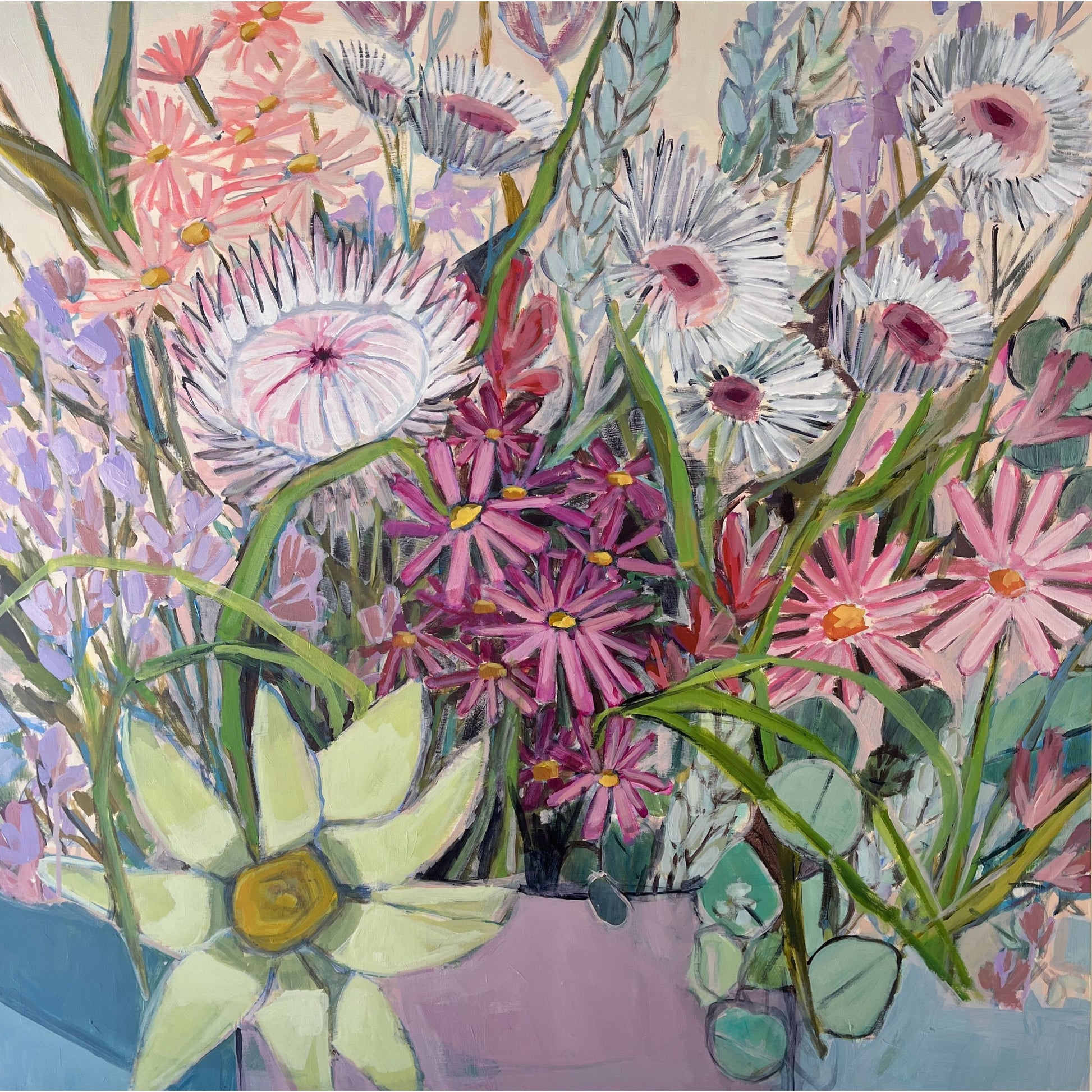 Bouquet with Eucalyptus, original still life painting by Maggie Stickney