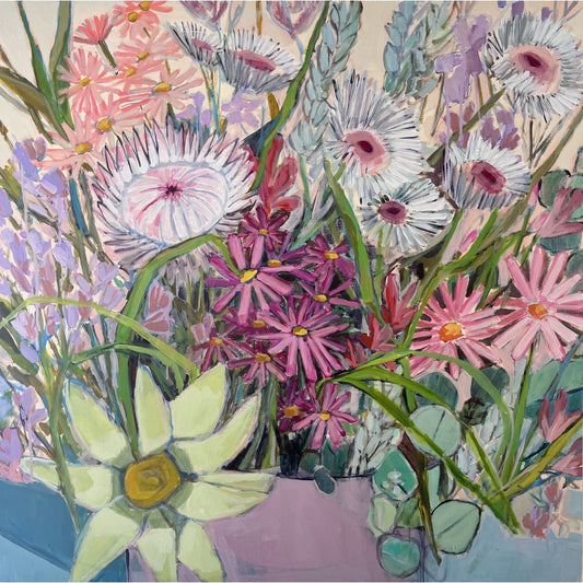 Bouquet with Eucalyptus, original still life painting by Maggie Stickney