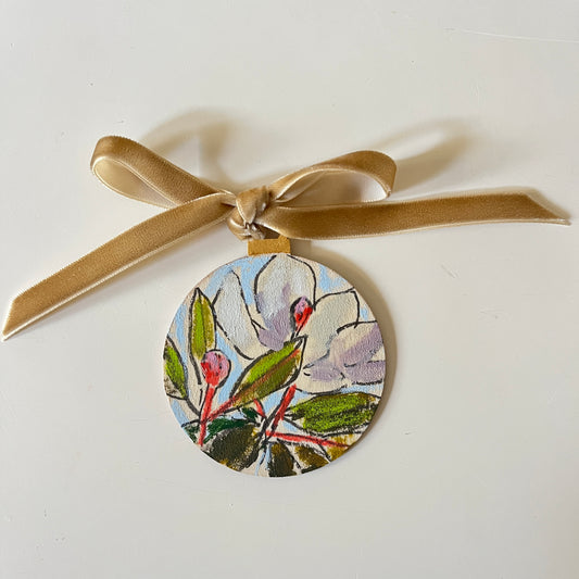 Magnolia no 12 ornament, hand-painted ornament by Maggie Stickney