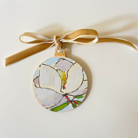 Magnolia no 13 ornament, hand-painted ornament by Maggie Stickney
