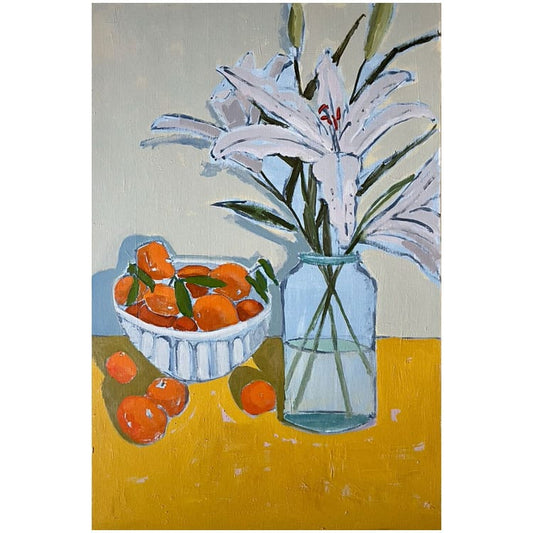 Lilies with Saysumas, original still life painting by Maggie Stickney
