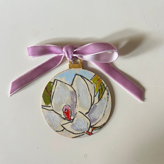 Magnolia no 3 ornament, hand-painted ornament by Maggie Stickney