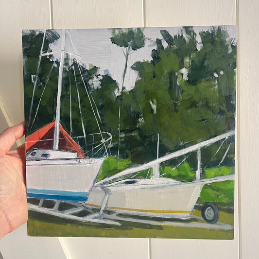 Sail boats no 2, original landscape painting by Maggie Stickney