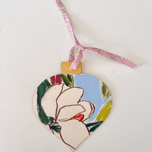 Magnolia no 4 ornament, hand-painted ornament by Maggie Stickney