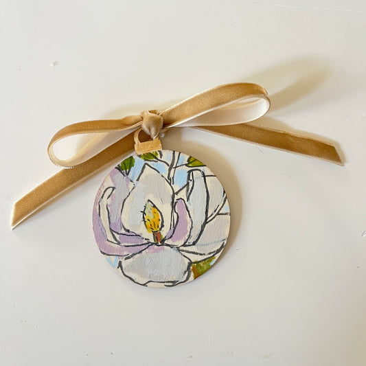Magnolia no 17 ornament, hand-painted ornament by Maggie Stickney
