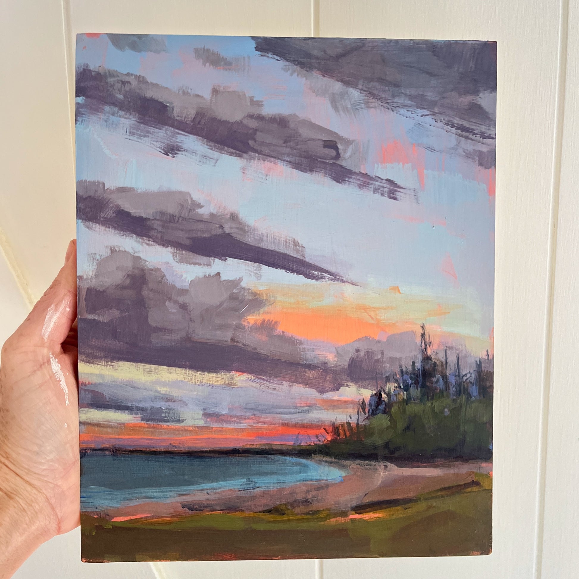 Winter Sunset no 9, original night painting by Maggie Stickney
