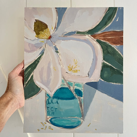 Magnolia in a Jar no 3, original still life painting by Maggie Stickney