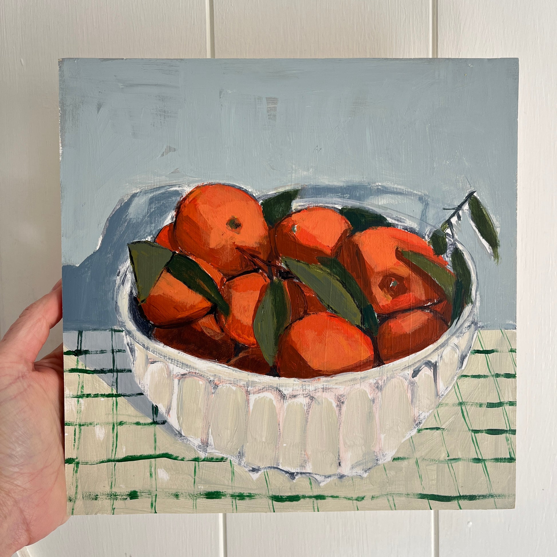 Satsumas From Friends, original still life painting by Maggie Stickney