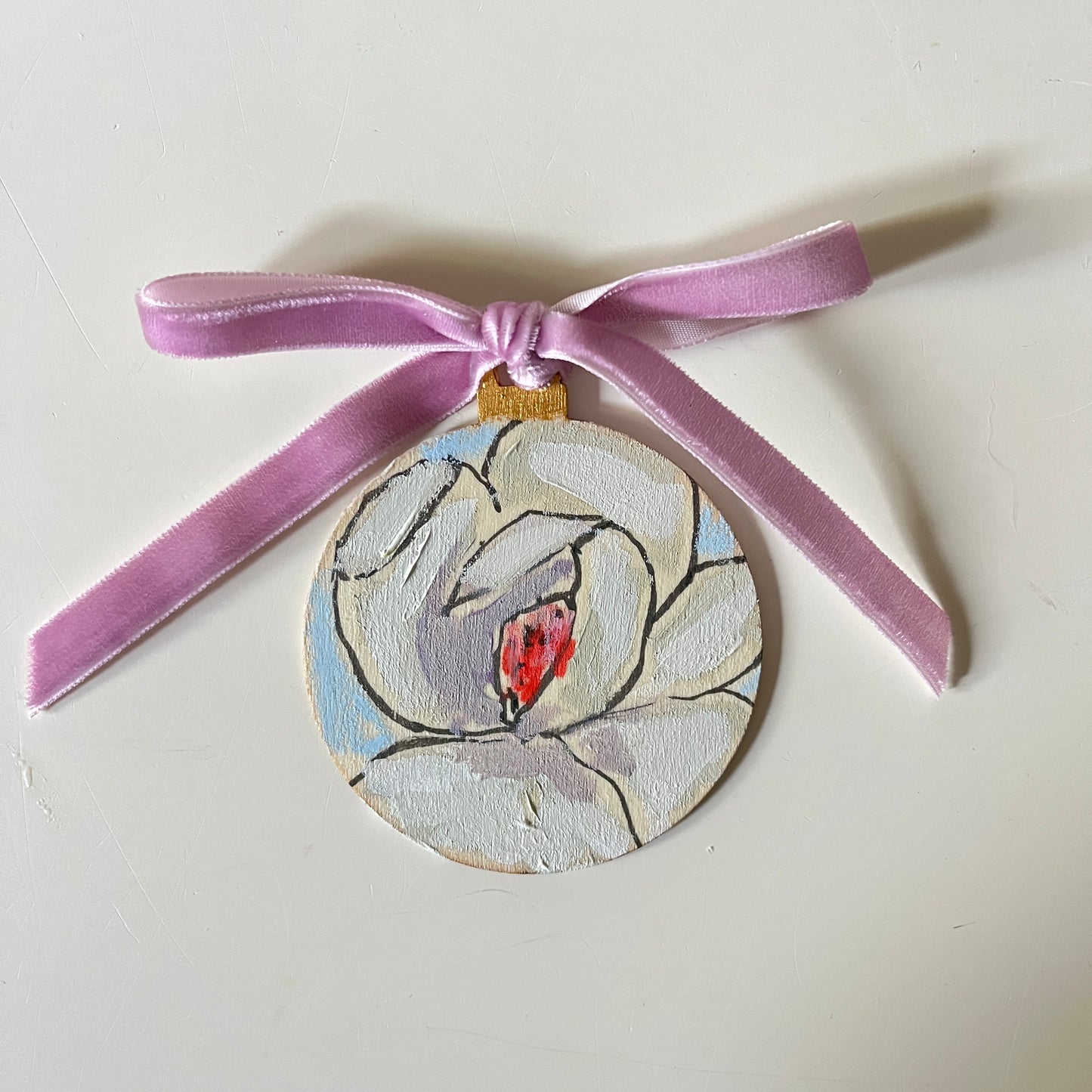 Magnolia no 6 ornament, hand-painted ornament by Maggie Stickney