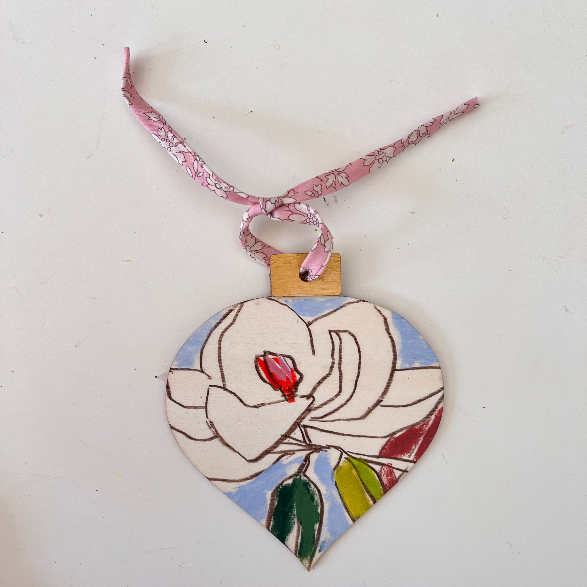 Magnolia no 1 ornament, hand-painted ornament by Maggie Stickney