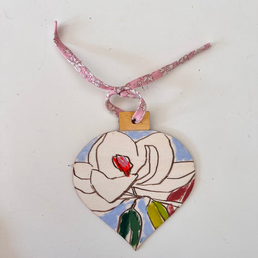 Magnolia no 1 ornament, hand-painted ornament by Maggie Stickney