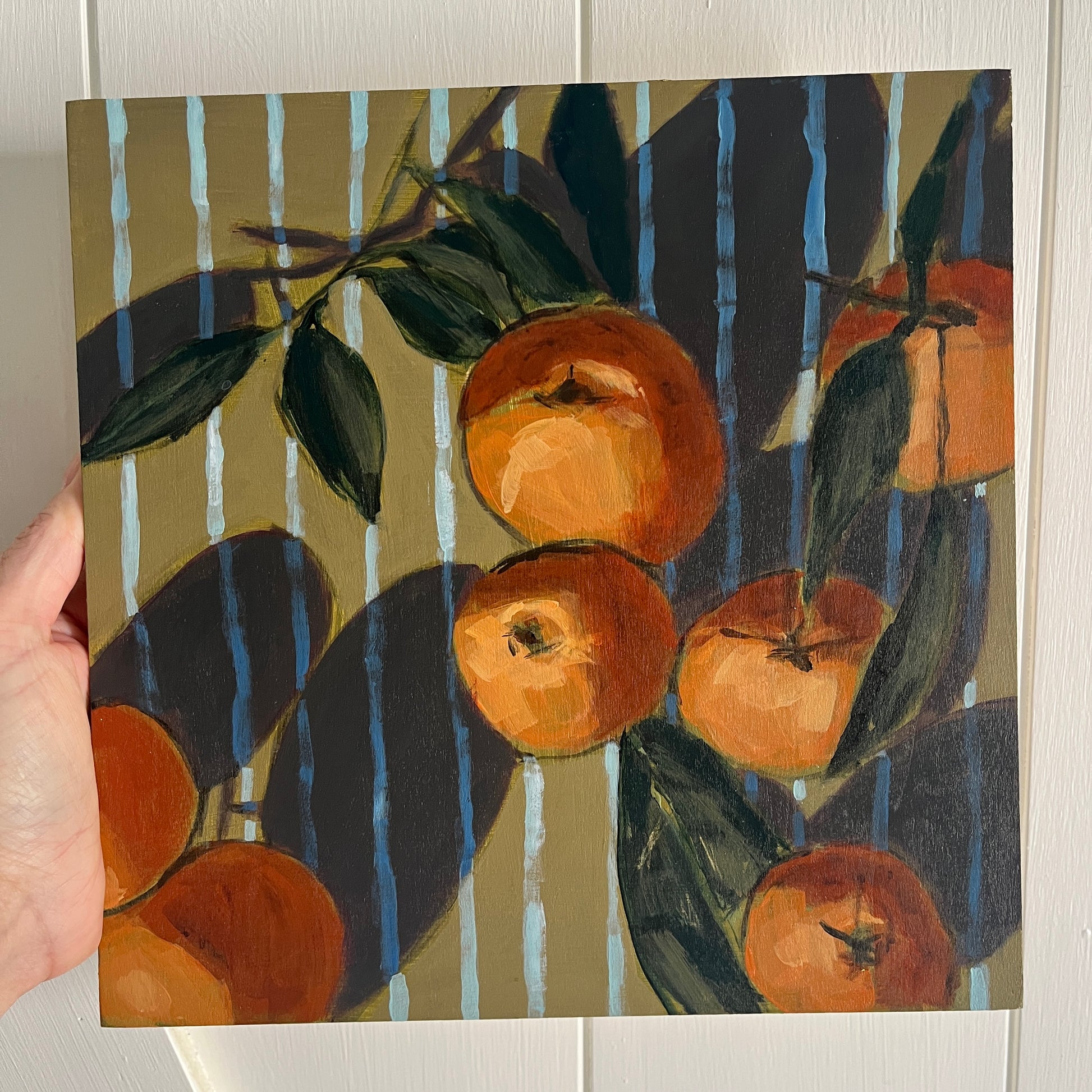 Satsuma Season no 1, original still life painting by Maggie Stickney, detail view 2