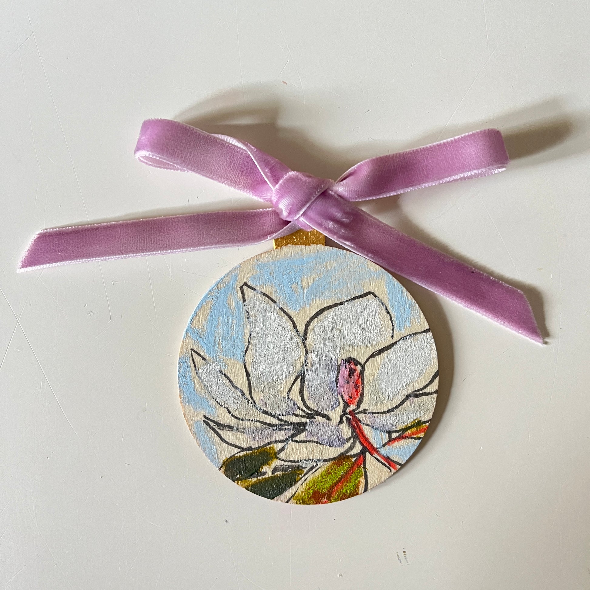Magnolia no 4 ornament, hand-painted ornament by Maggie Stickney