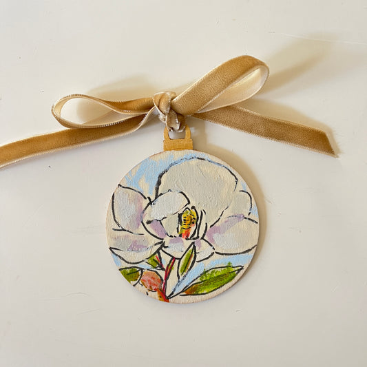 Magnolia no 19 ornament, hand-painted ornament by Maggie Stickney